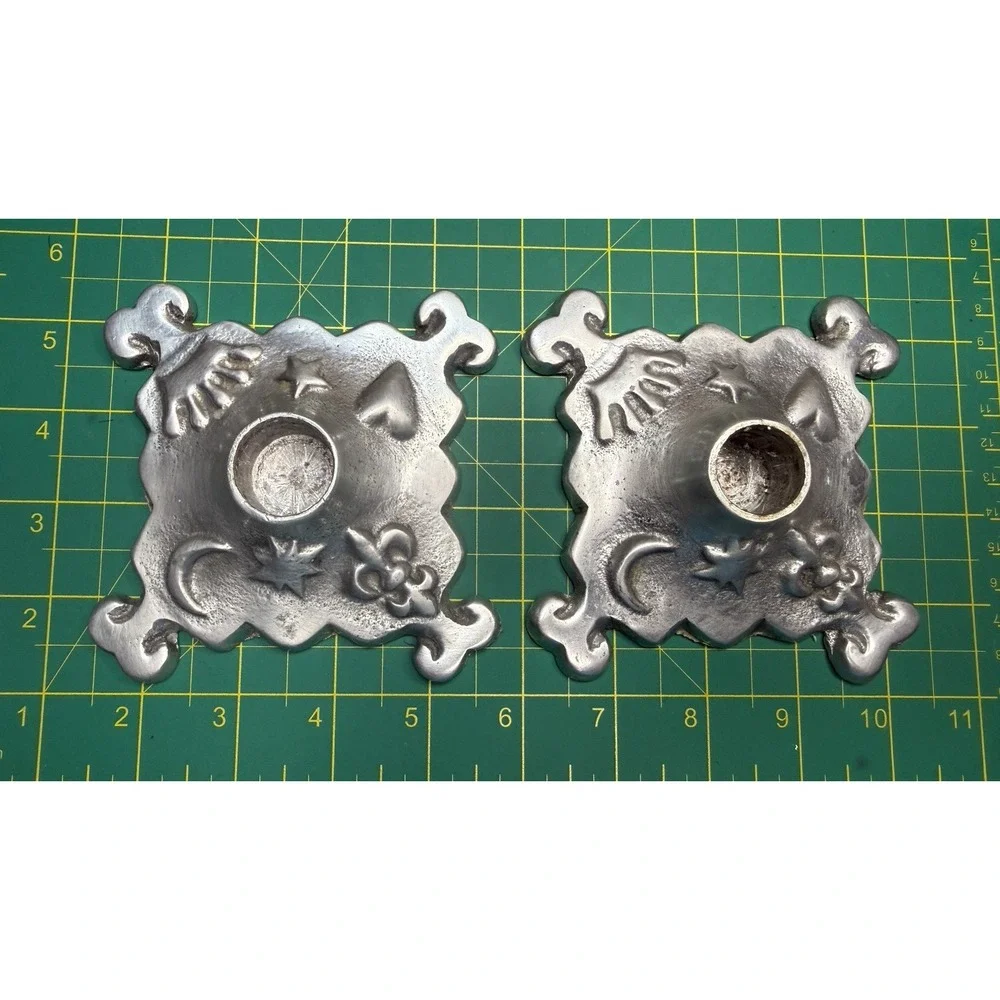 Celestial Candlestick Set Aluminum Metal Candle Holder Crown Heart Moon Stars